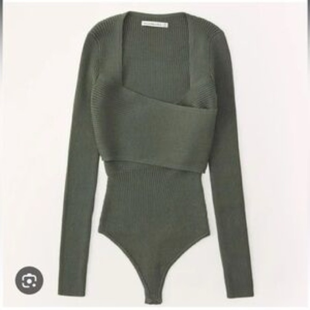 Abercrombie & Fitch Olive Green Knit Bodysuit Wrap Sweater Size Small